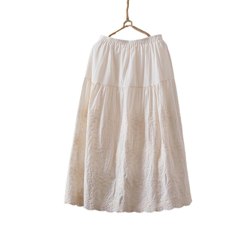 3178 Cotton Linen Embroidered A-line Skirt - Women s Retro Style for Spring/Summer 2026 XL абрикосовый