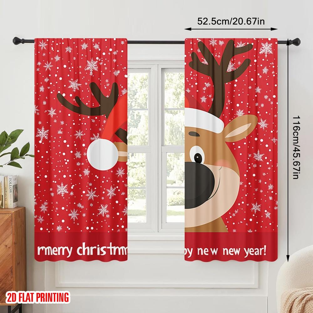 2 Stück, 2D-Flachdruckmuster Vorhänge Niedliches Rentier Weihnachten Schnee_b Vielseitiger Stoff (ohne Stange) Vielseitig Alles Ideal für