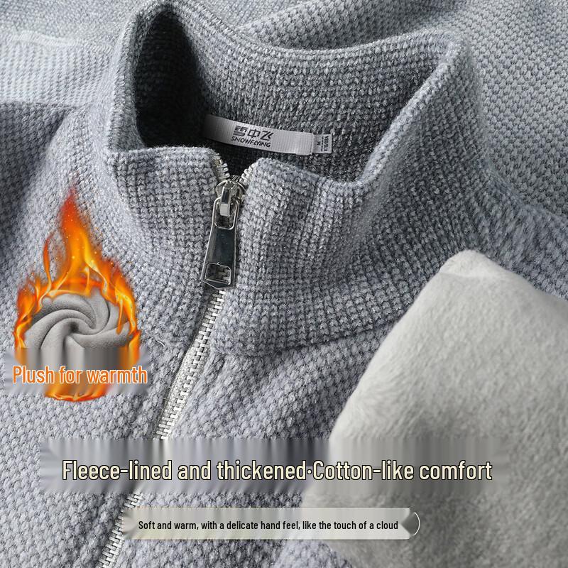 SNOWFLYING Men s Thickened Fleece Pullover Sweater with Semi-High Collar XL
