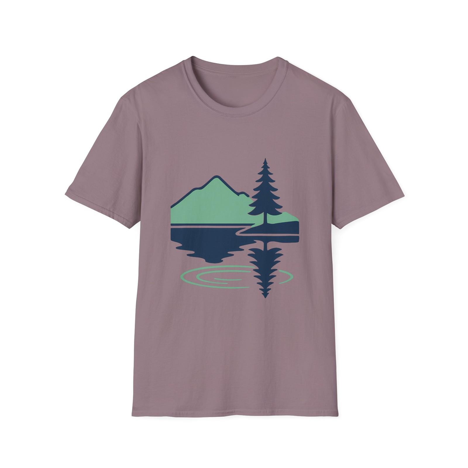 Unisex Softstyle Nature Reflection T-Shirt Mens Womens Tees Top | Chill Outdoorsy , Mountains and Trees XL