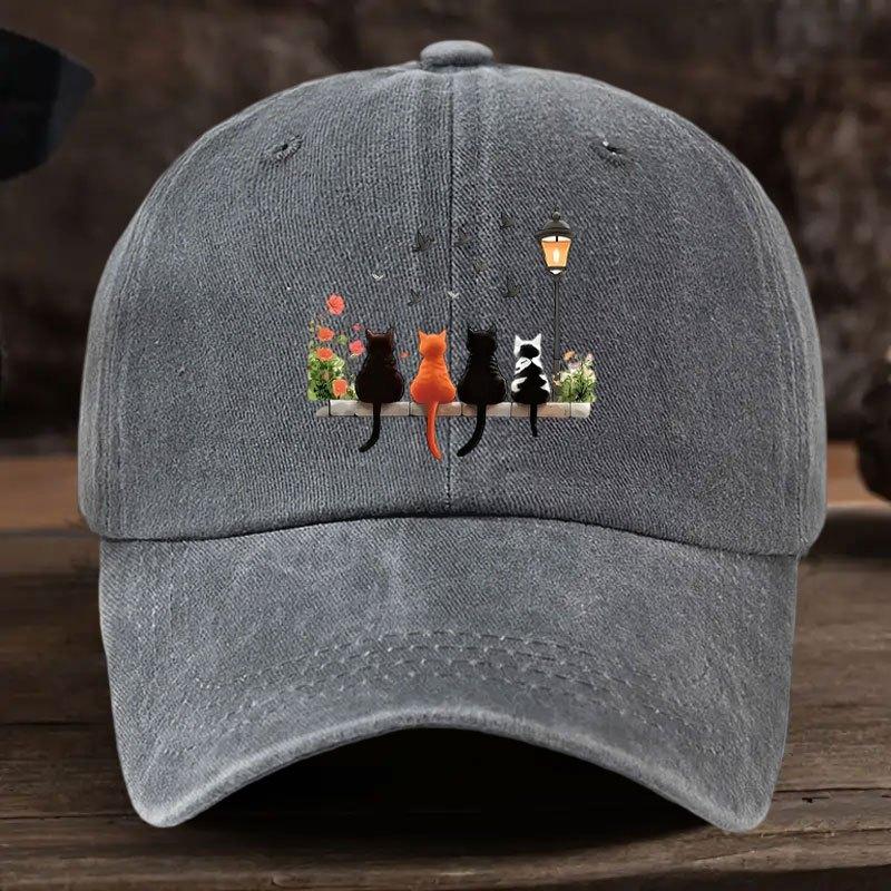 1pc Four Cats  Baseball Cap with Dreamy Cat and Flower Lantern Cartoon Pattern Design PrintAppropriate for Any Season