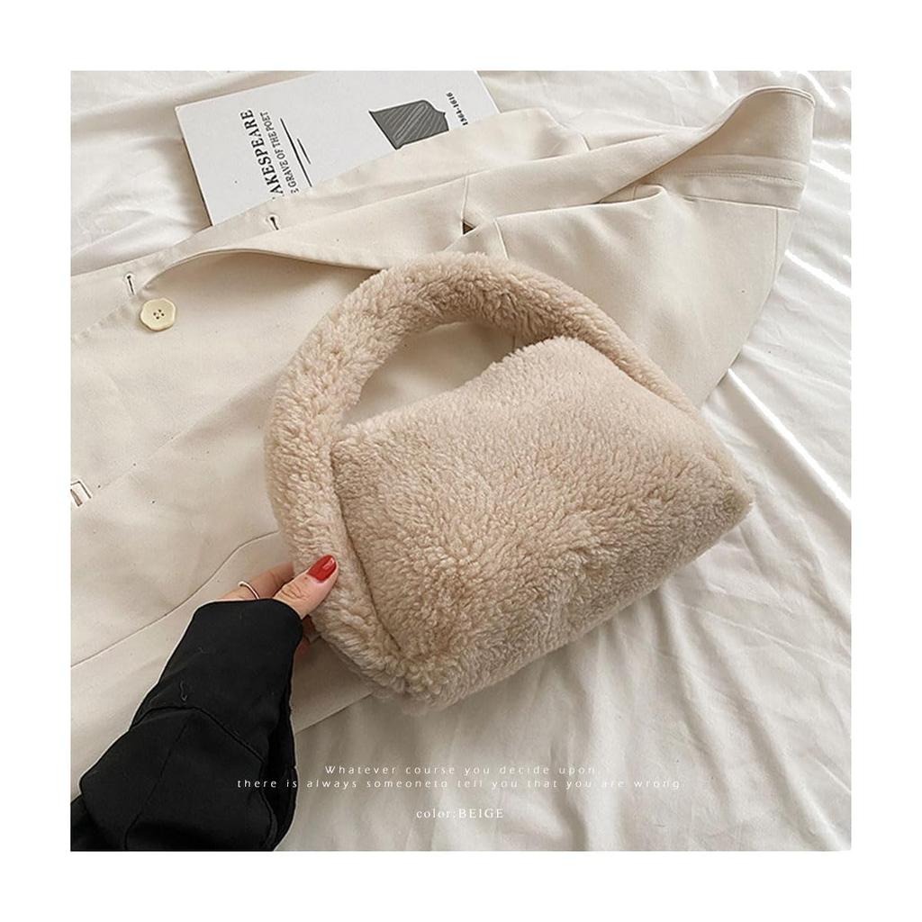 Gisele Boa Small Mini Fluffy Mouton Wool Handbag/Tote Bag, Tote, Fall/Winter, Bag, Bag, Women's (Beige)