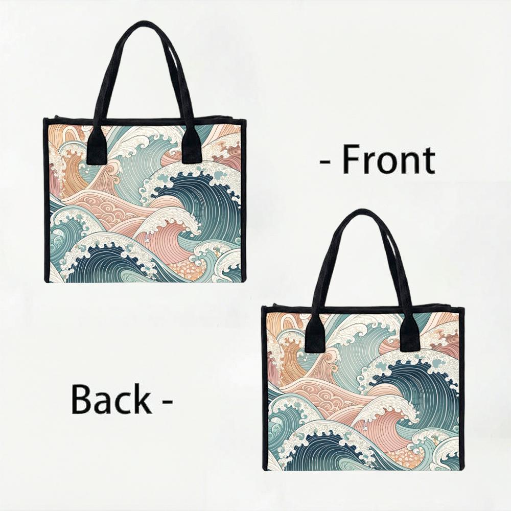 Vintage Japanese Wave Tote Bag Aesthetic Daily Casual Large Shoulder Handbag