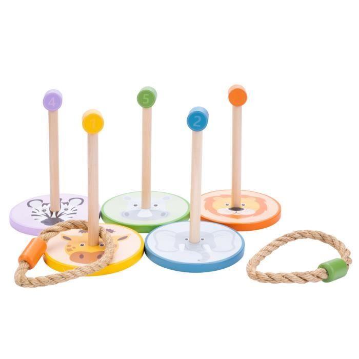Jeu d'adresse - Engelhart - 604020 - 5 anneaux en corde - 5 figurines en bois - Multicolore