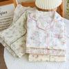 Women's Autumn Long Sleeve Cotton Floral Crinkle Fabric Plus Size Homewear Set