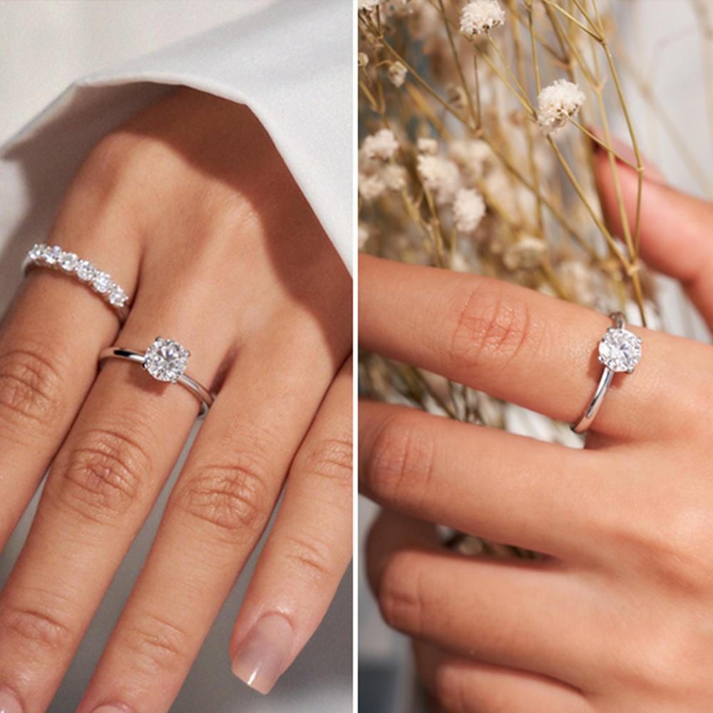 0.5-4ct Round Cut Moissanite Engagement Ring for Women Classic 4 Prong Solitaire Diamond Ring Wedding Bands CopperJewelry