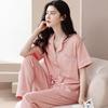 New pajamas women's summer short-sleeved trousers 100% pure cotton thin women's casual lapel mother loungewear set summer