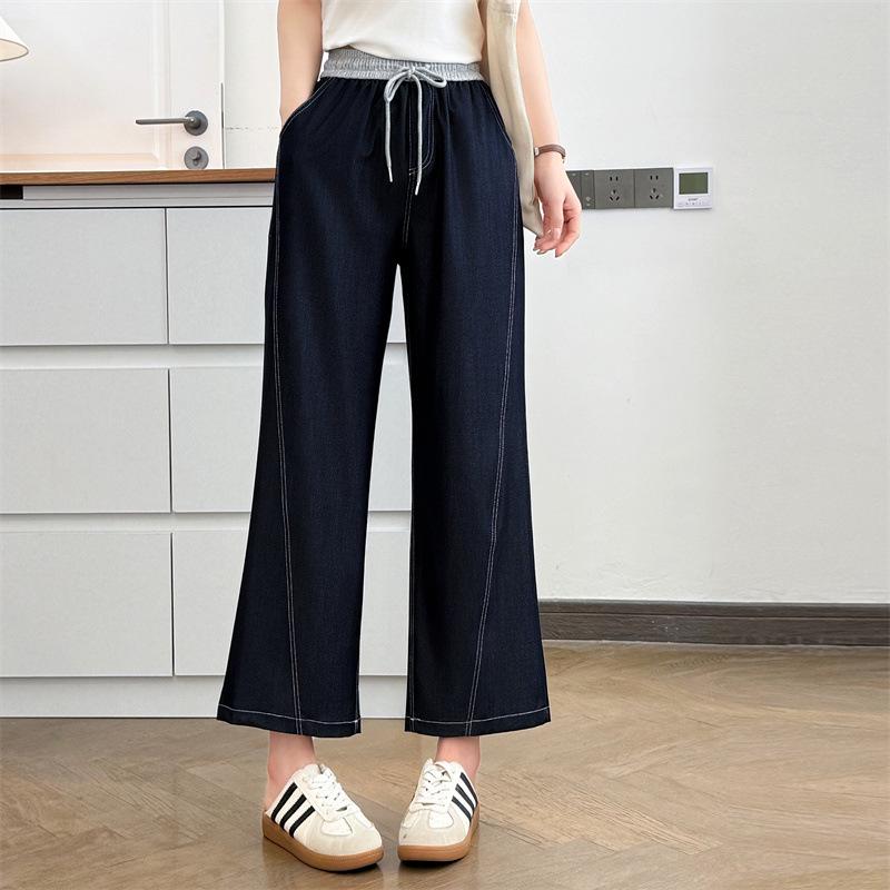 2026 Plus Size Women s High Waist Tencel Cropped Denim Pants - Slimming Versatile Straight Leg Design for Summer 3XL темно-синий