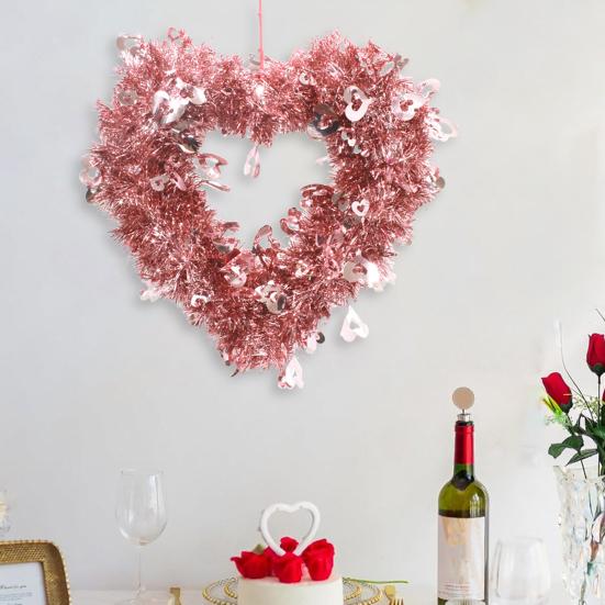 Walentynki Wieniec w kształcie serca Sztuczny Wewnątrz Na zewnątrz Wiszący na ścianie drzwi wejściowych Serce miłości Folia