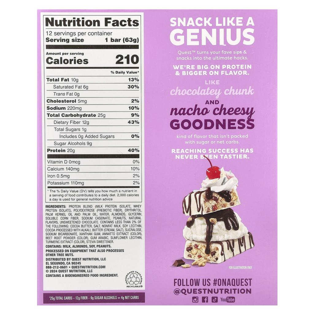 Overload Protein Bar, Sundae Funday, 12 Bars, 63G (2.22Oz) Each