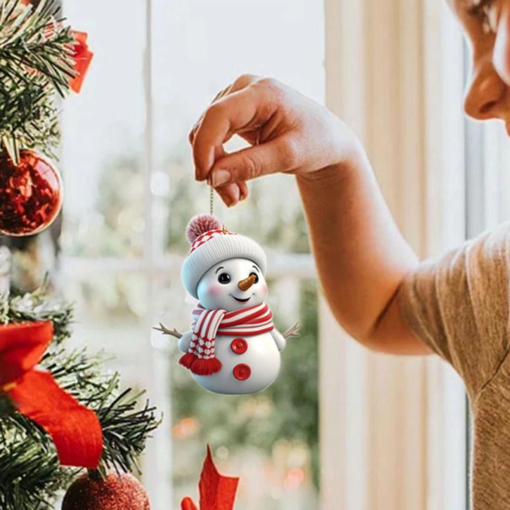 5pcs/set Cartoon Snowman Acrylic Car Pendant 2D Xmas Tree Hanging Snowman  Xmas
