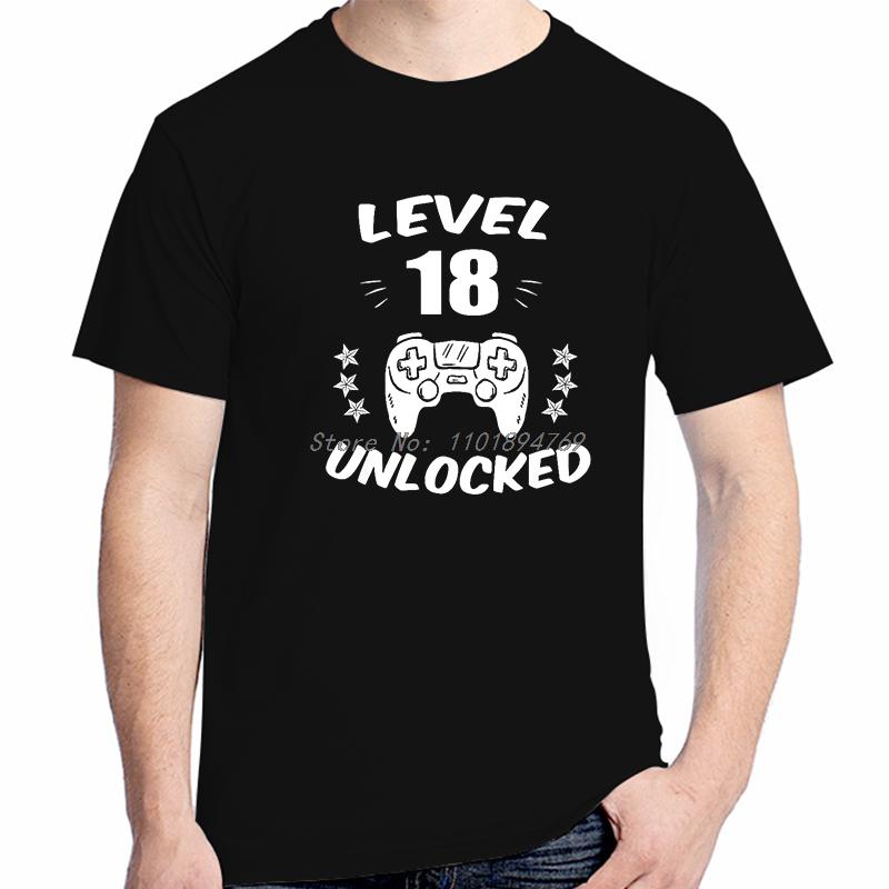 Level 18 Unlocked Video Gamer 18th Birthday Gift Graphic T Shirts Summer Cotton Short Sleeve Tshirts Unisex Print T Shirt