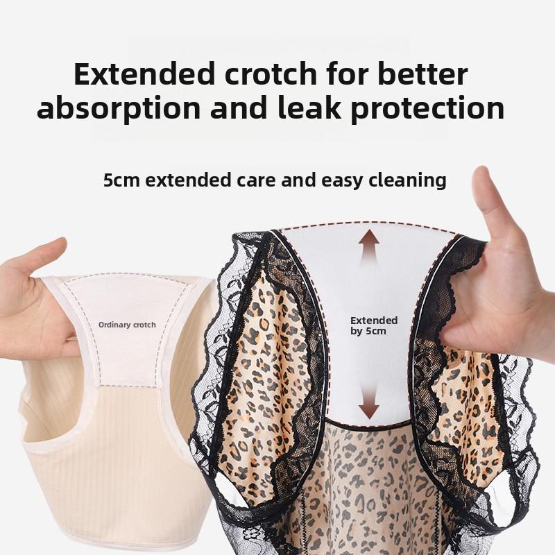 Plus Size Ladies Summer Sexy Lace Leopard Print Mulberry Silk Extended Crotch Triangle Briefs