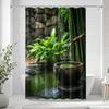 1/4pcs Bamboo Water Fountain Shower Curtain Set Zen Garden Nature Scenery Waterproof Fabric Bath Curtain with 12 Hooks Non Slip Rug and Toilet Cover