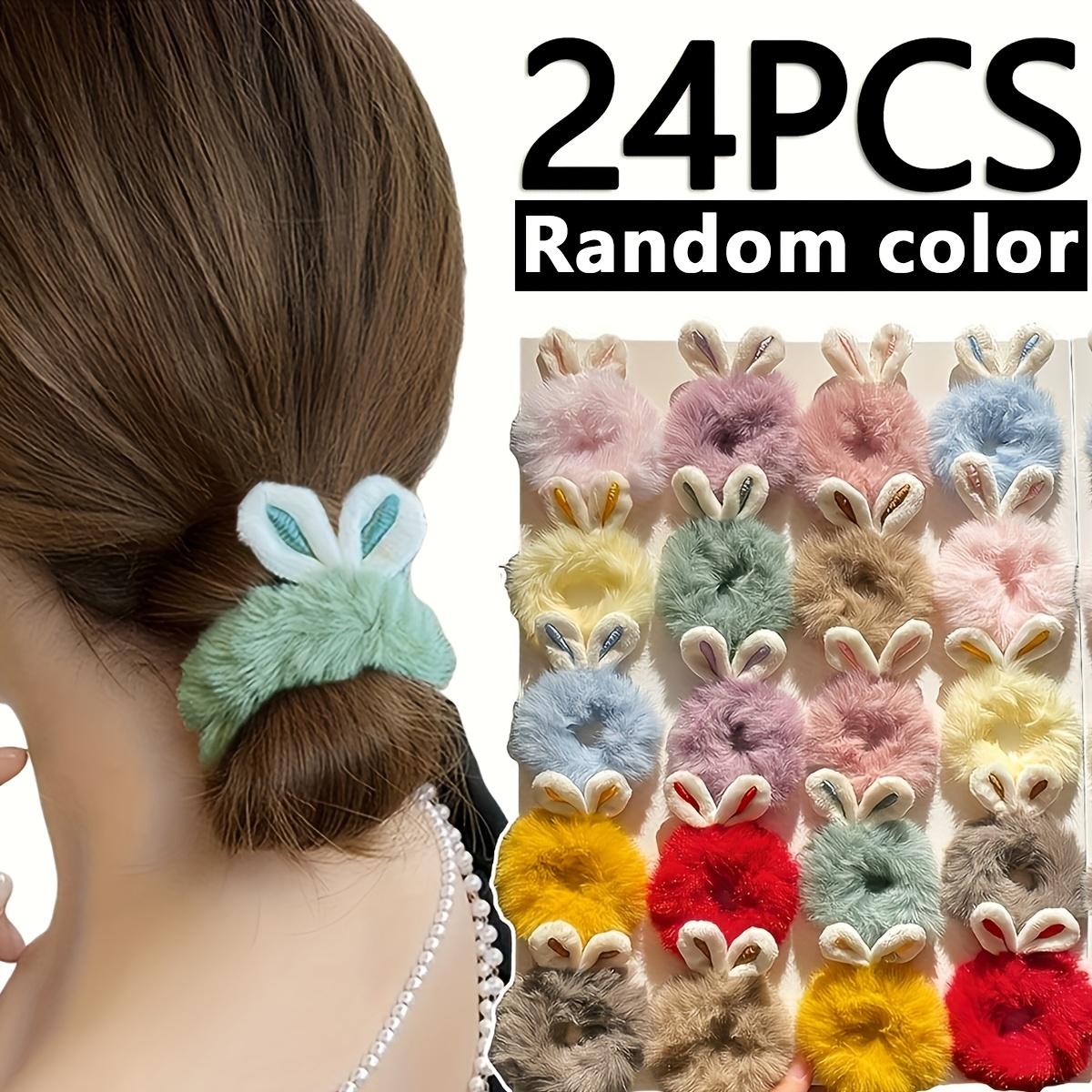 24pcs Random Color Plush Rabbit Ear Hairbands | Soft Plush Elastic Band with Fashionable Rabbit Ear Design, Ideal for Easter Use