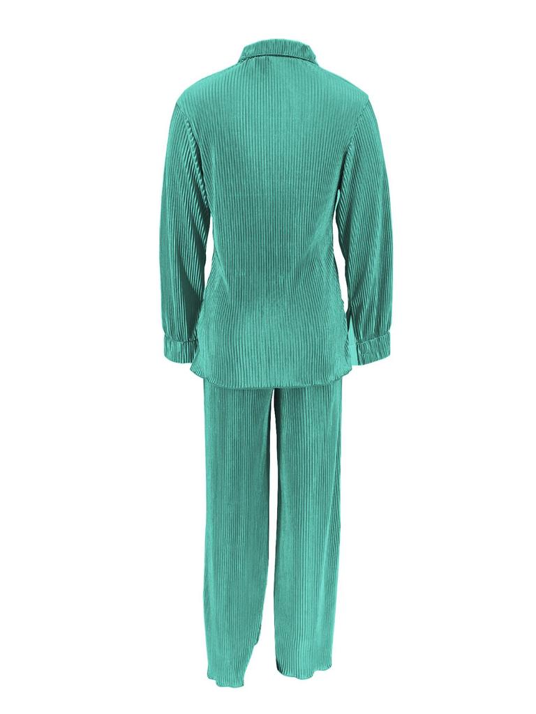 Elegant European & American Women's Solid Color Long Pants Two-Piece Set