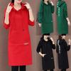 Winter Women Casual Fashion Lettering Lady Sleeve Knee Length Hoodie Dress Sweatshirts