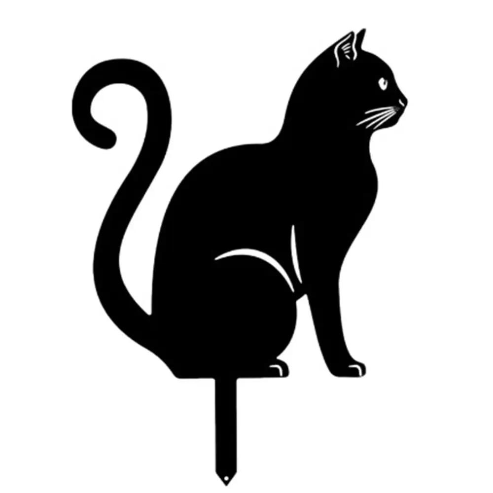 Creative Iron Art Black Cat Statues Garden Ornaments Cats Figurine Silhouette Ground Plug Sculpture Outdoor Yard Lawn Decoration