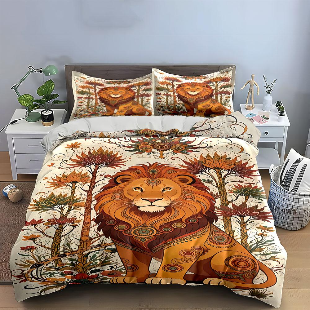 Lion with floral patterns. Bedding sets Duvet cover sets Duvet covers Pillowcases(1 * Duvet Cover 2 * Pillowcases without duvet insert)