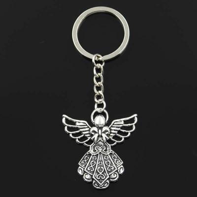 Fashion Guardian Angel 42x38mm Pendant 30mm Key Ring Metal Chain Silver Color Men Car Gift Souvenirs Keychain