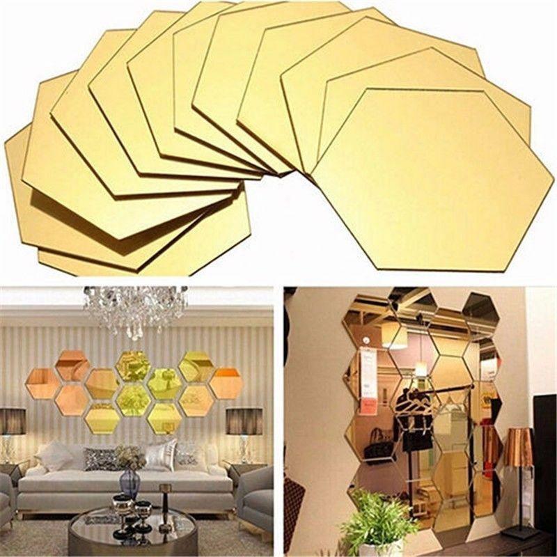 12pcs 3D Mirror Hexagon Vinyl Removable Wall Sticker Decal Home Decor Art