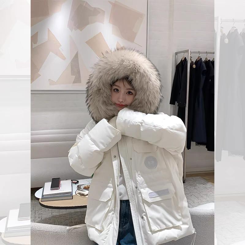 Sweet Cool Style Short Parka Coat Women Thick Fleece Lined Hooded Cotton Jacket With Badge Loose Fit Winter Outerwear