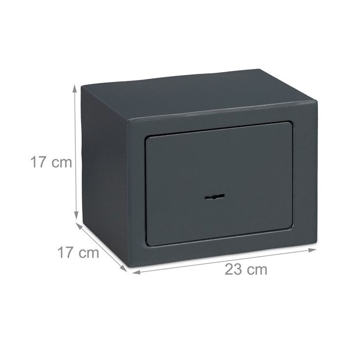 Relaxdays Coffre-fort avec clé, Panneton double, Fixation au mur ou au sol, petit coffre-fort, HLP: 17x23x17, gris foncé