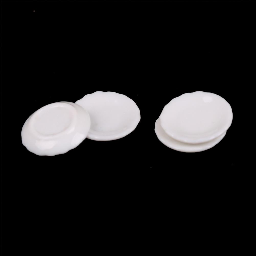 4Pcs 1/12 Dollhouse Miniature White Round Dishes Plate Tableware Kitchen Toy