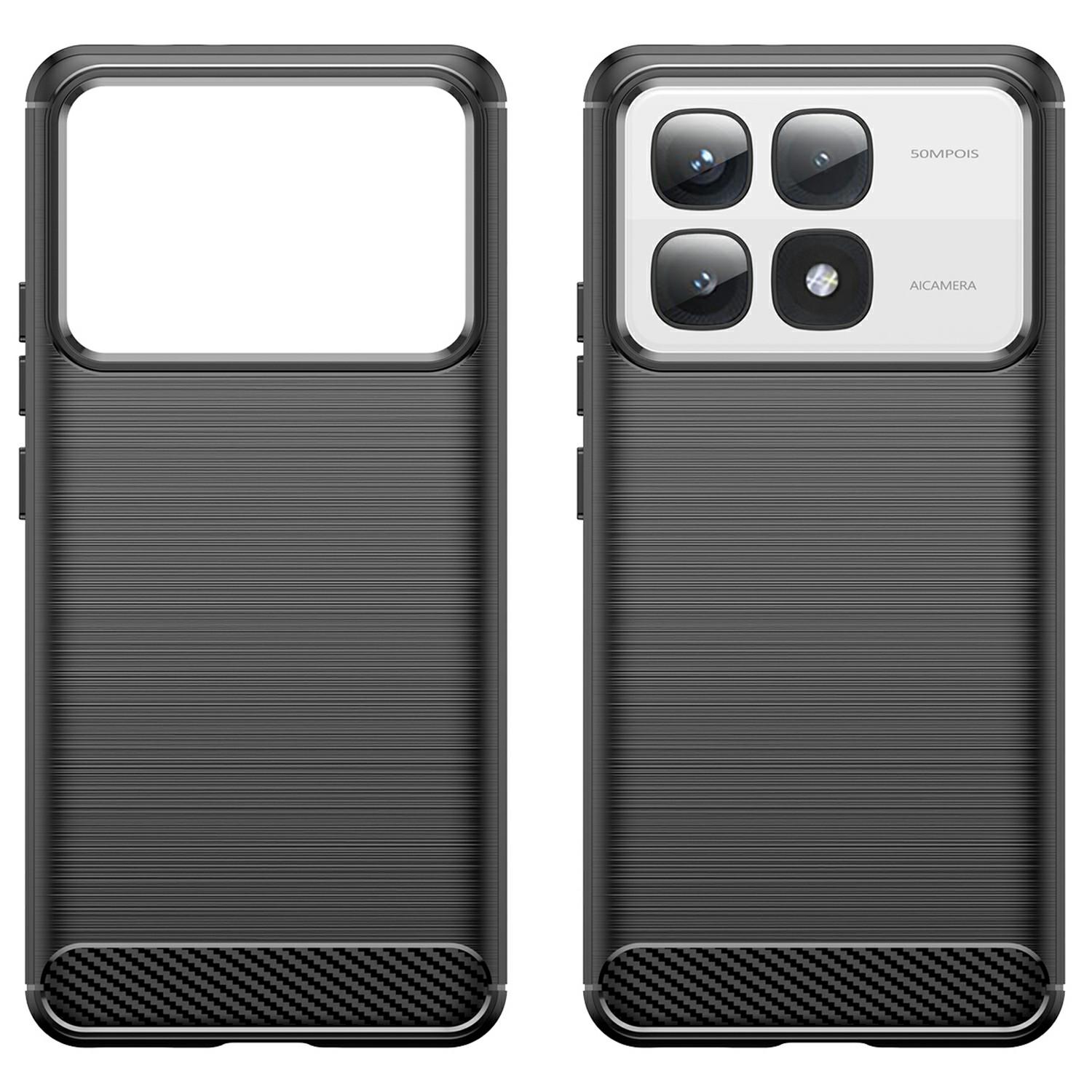 

For Xiaomi 14T Pro Case Carbon Fiber Texture TPU Brushed Phone Cover Black