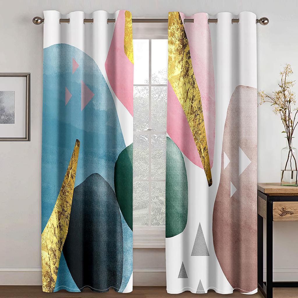 Modern Marble-textured Geometric Curtains for Bedroom Kitchen Office Study Room Living Rooms Semi-shading Curtains 2Panels