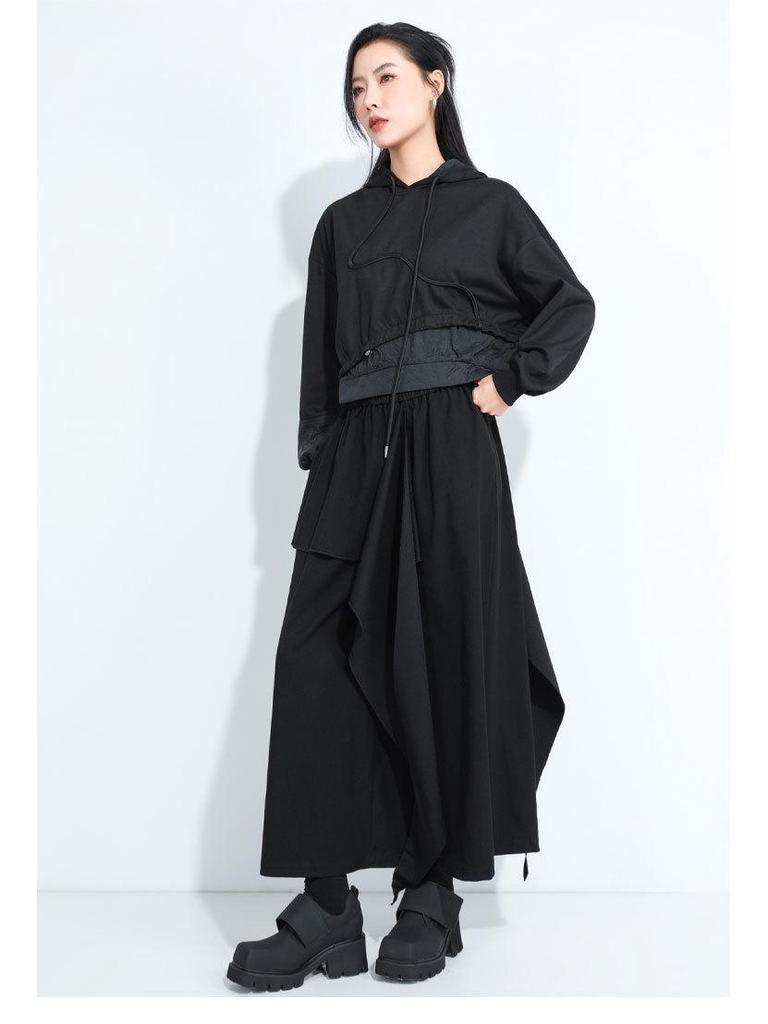 2025 Autumn Two-in-One Hooded Sweatshirt: Spliced Loose Fit with Drawstring - Street Style