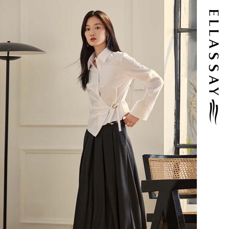 ELLASSAY Pleated X-Shape Waist Long-Sleeve Shirt