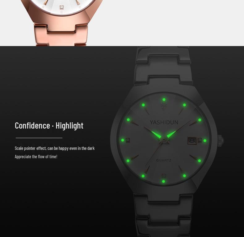 Unisex Luminous Quartz Watch: Fashionable Steel Band, Waterproof, Suitable for Students & Couples