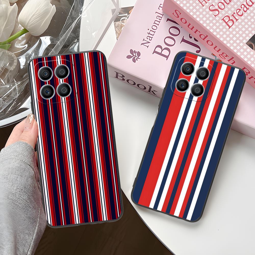 Red Blue Stripe Mobile Phone Case for Honor 90 80 70 60 50 30 20 10 9 8 7 Pro S SE Lite 5G Colorful Printing Cover Pretty Luxury