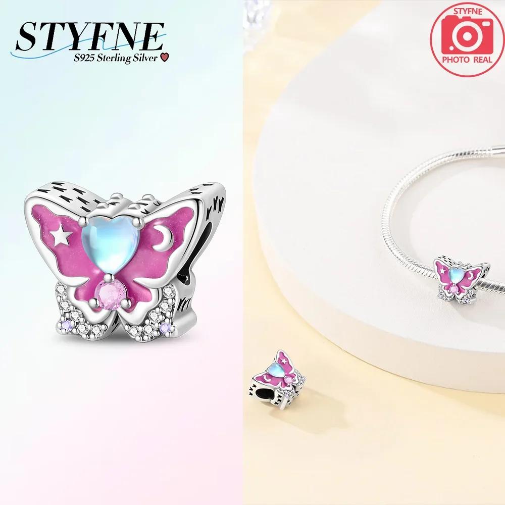 Cute Blue Pink Fantasy Butterfly Series Copper Beads Pendant Fit Bangle Charms Bracelet Diy Women Original Jewelry