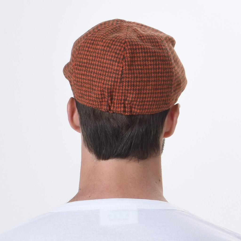 With Moons SL3019 Houndstooth Newsboy Tweed Fabric Hunting Cap with Faux Flat Cap (Orange) Hat, Leather,