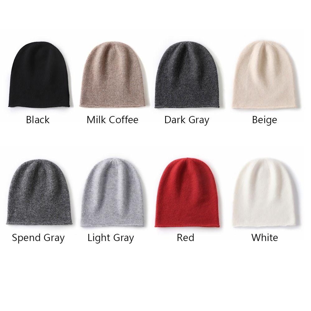 Lässige Kaschmir Kaschmir Strickmütze Einfarbige Unisex Beanie Mütze Aufgerollter Rand Ohrenschützer Mütze