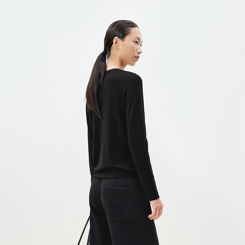 LESS Women's 2025 Spring Round Neck Long Sleeve Knit Top