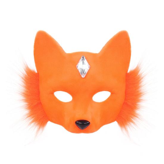 Maska Ochronna na Twarz na Imprezę Pluszowy Lis Wzór Strój Karnawałowy Maska Ochronna na Twarz z Dekoracją ze Sztucznych Kamieni Szlachetnych Halloween Cosplay Akcesorium na Przyjęcie Urodzinowe