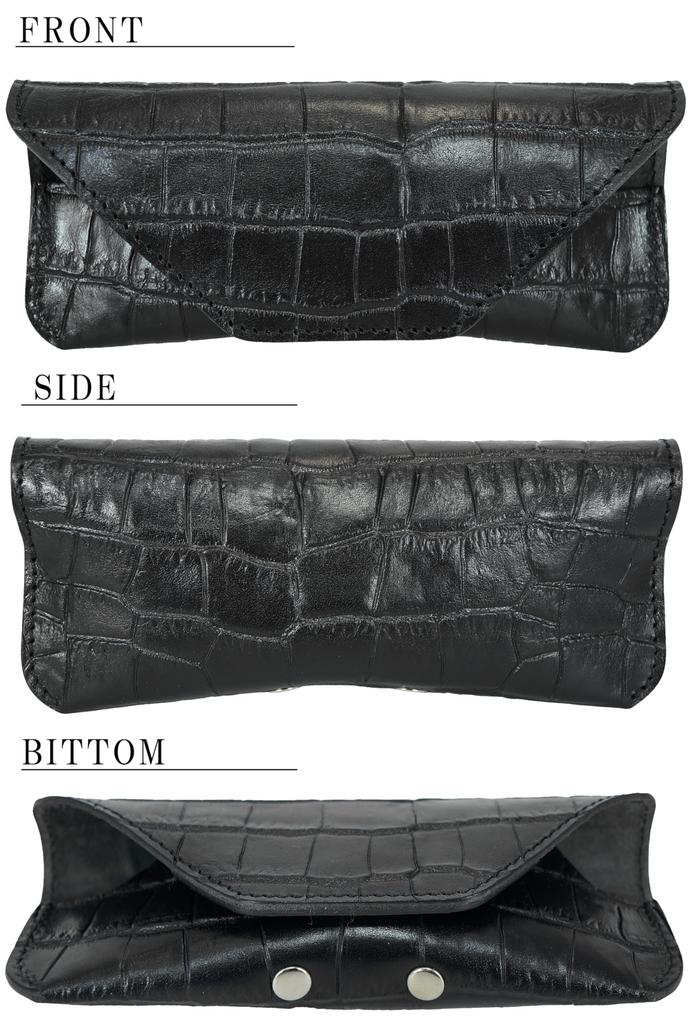 Schwarz x Schwarz Tochigi Leder Krokodil geprägt Brillen Hergestellt in und Brillen Sonnenbrillen Brillenetui für Herren und Echtes gegerbtes Rindsleder Hergestellt in