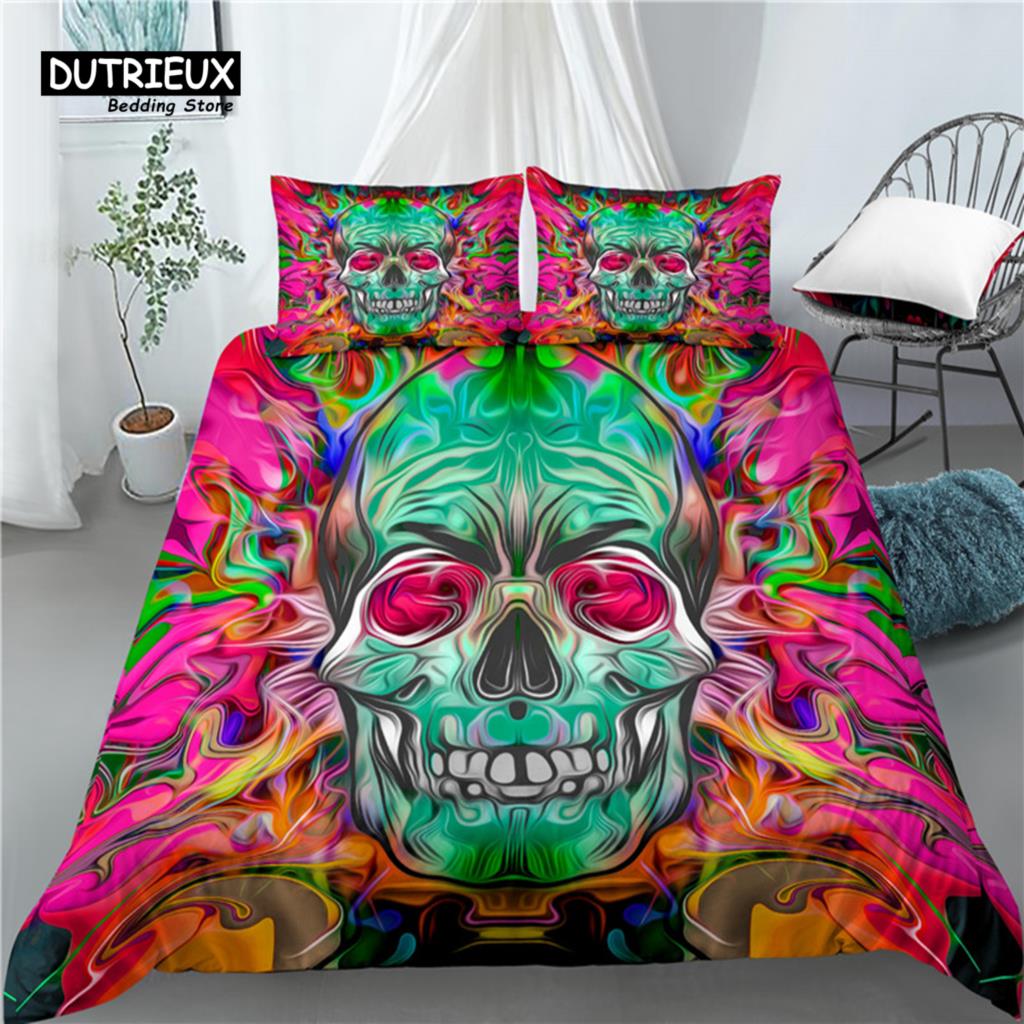 Home Living Luxury 3D Sugar Skull Print 2/3Pcs Comfortable Duvet Cover PillowCase Bedding Sets EU/US/AU Size