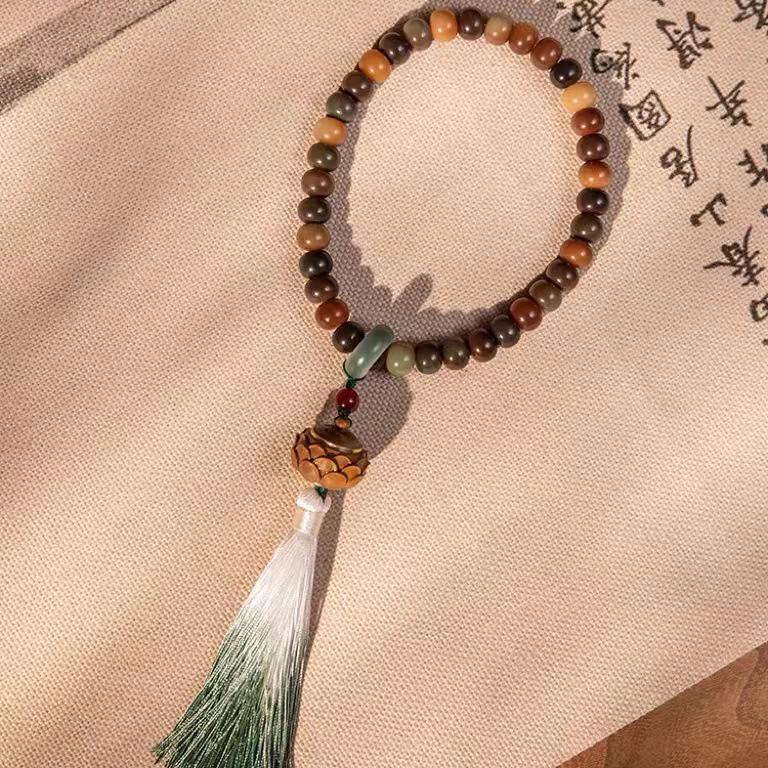 Dunhuang Rainbow-Style Bodhi Root Prayer Beads Bracelet