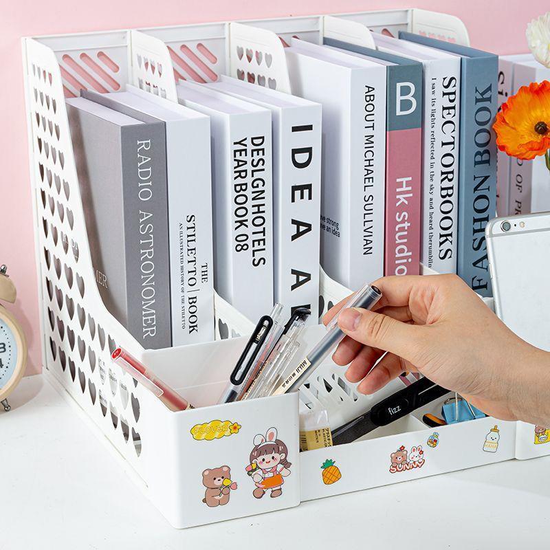 Büyük Kapasiteli Klasör Saklama Kutusu Dosya Rafı Kalemlikli Masaüstü Çok Katmanlı Raf Ofis Düzenleyici Dosya Rafı Ev Kitaplığı