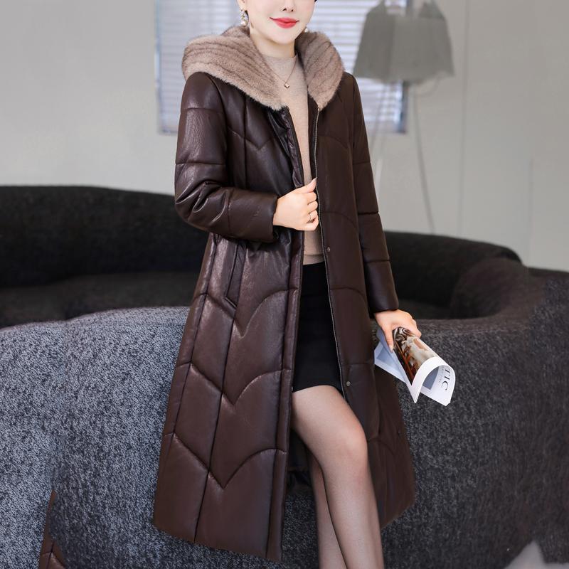 Winter Woman Faux Sheepskin Coats Hooded Elegant Thick Warm Winter Long Parkas Female Leather Jacket