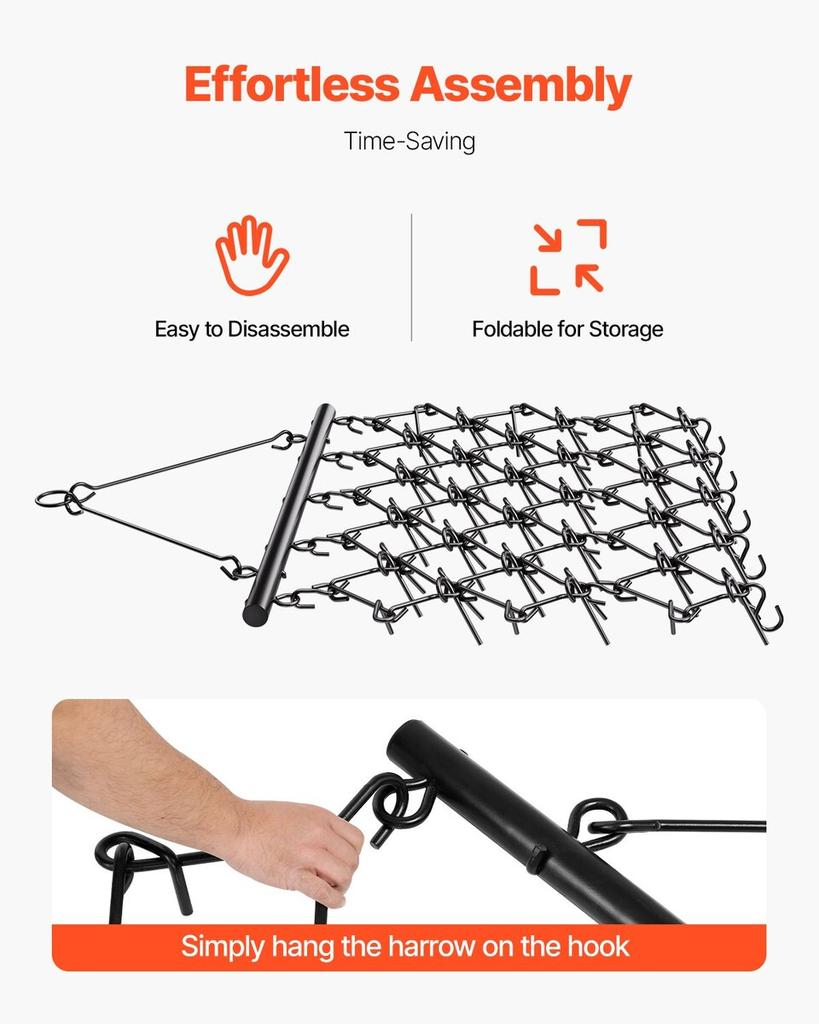 Drag Harrow 5.8 X 4.8 Ft Chain Harrow ATV Lawn Rake for Landscape Leveling