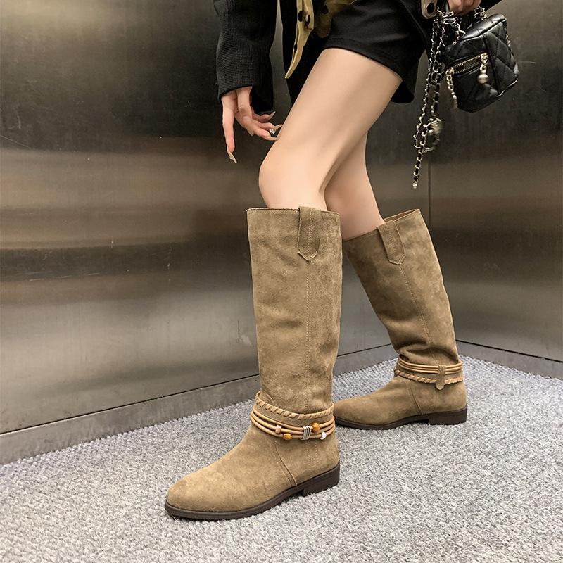 Cowhide version~ 2025 new wandering pastoral retro western cowboy boots temperament premium boots stacking boots