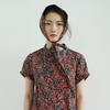 Johnature Women Vintage Print Floral A-Line Dresses Cotton Stand Short Sleeve Summer Chinese Style Dress