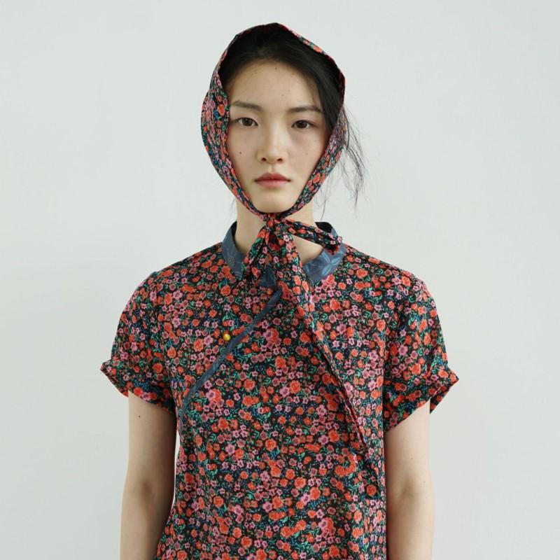 Johnature Women Vintage Print Floral A-Line Dresses Cotton Stand Short Sleeve Summer Chinese Style Dress