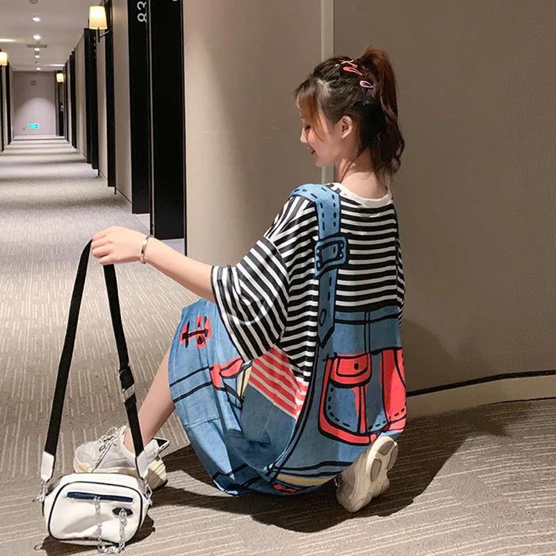 Women T-shirt Dress Plus Size Long Dress Cartoon Home Nightdress