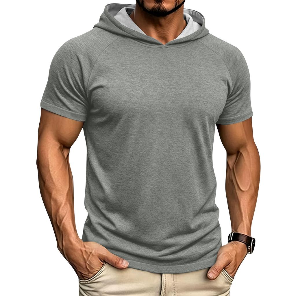 Men's Hooded Sweatshirt  Loose Fit Casual Sports Short Sleeve T-Shirt